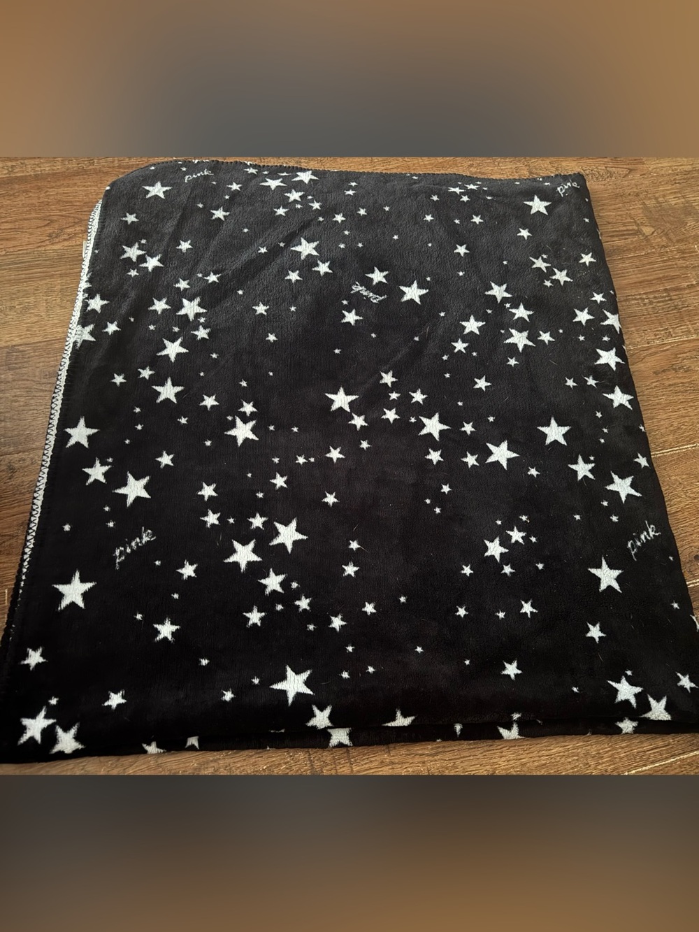 Victorias Secret PINK Sherpa Star Print Plush Blanket 60 x 72 Galaxy RARE